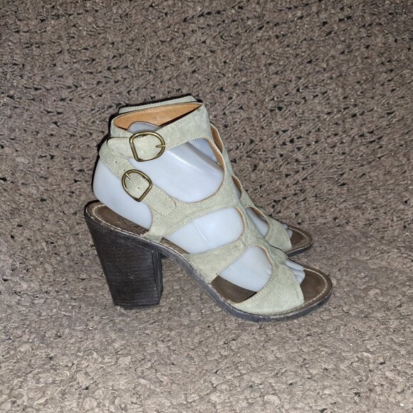 FIORENTINI & BAKER-Light Green Suede-Dbl Buckle-Heeled Sandals-Sz 38-Excellent - Picture 4 of 7